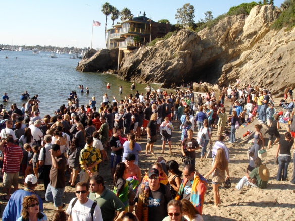 Hundreds being baptized at the monthly Calvary Chapel baptism at Corona Del Mar, CA.